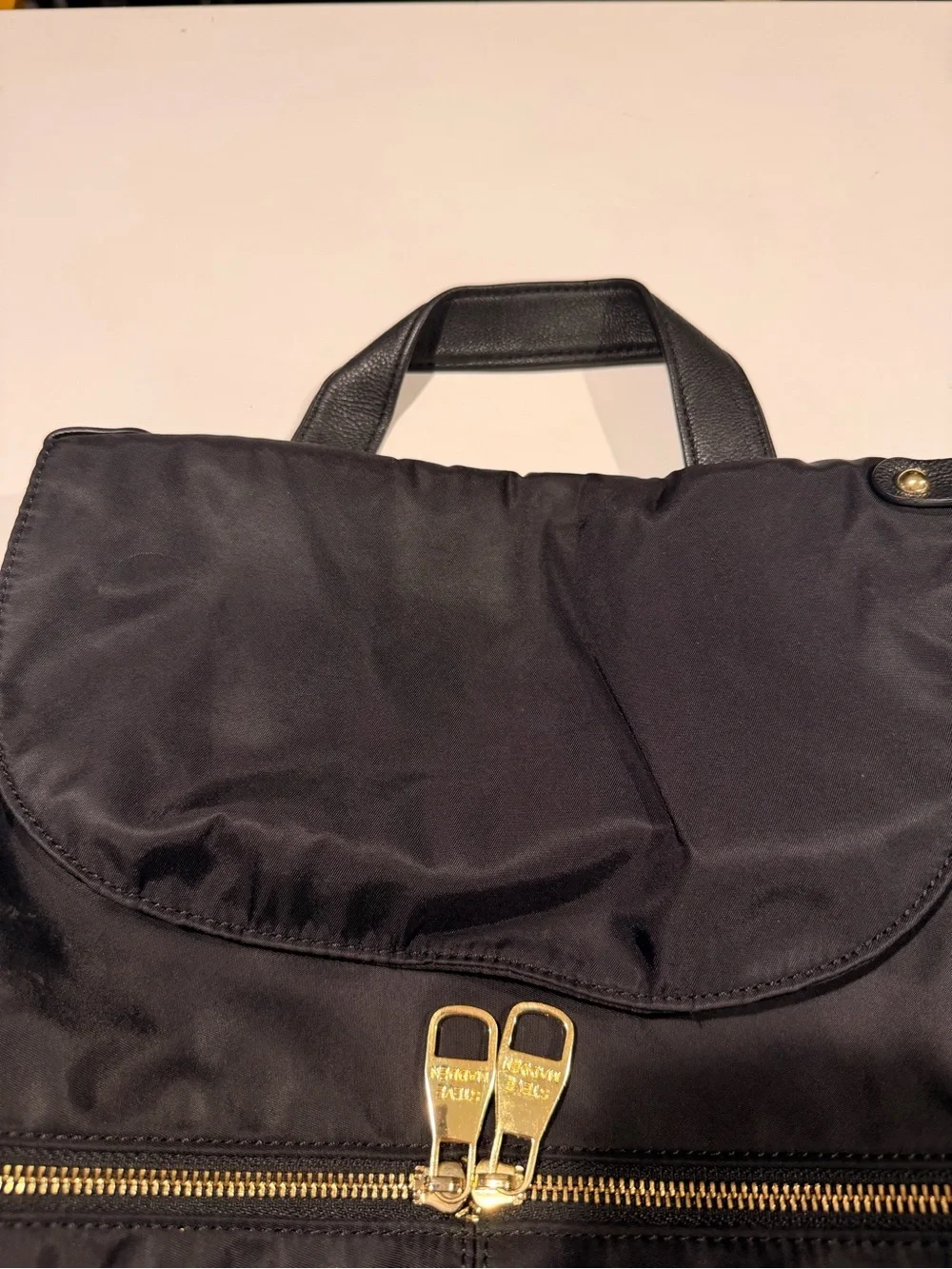 Steve Madden Bspencer Black Nylon Flap Backpack - Gold Hardware